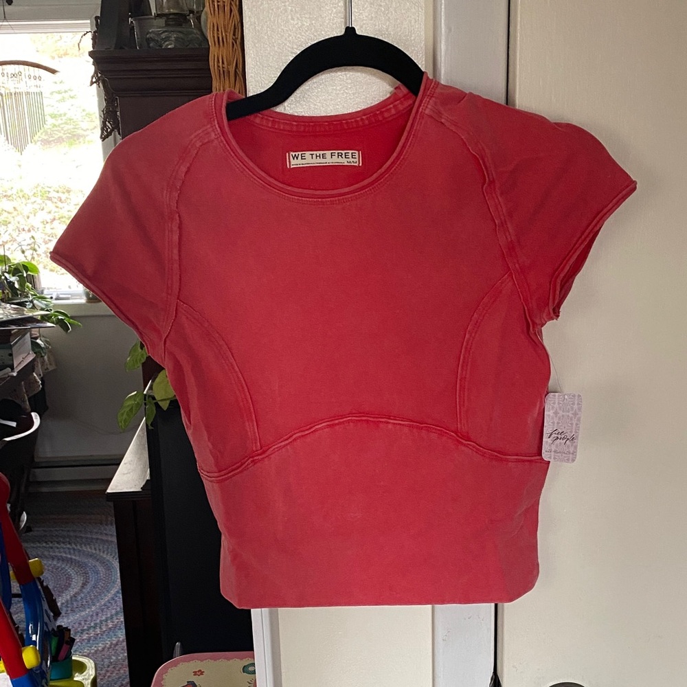We The Free Washed Red Short Sleeve Crop Top